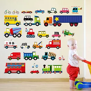 Наклейки на стіну Decowall DW-1605 27 транспортних засобів для дитячої кімнати synthetic.ua - Фото 1