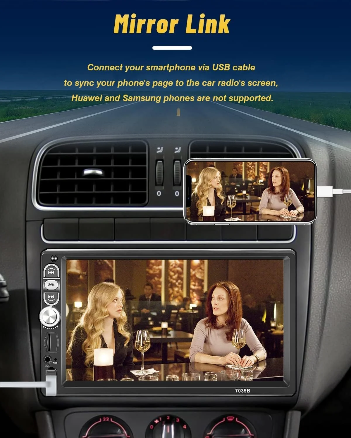 Автомагнитола Hikity-A3061A3--C216 / 7" / Сенсорная / Apple CarPlay / Android Auto / Bluetooth / USB / AUX / TF slot / 1DIN, фото №5