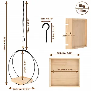 Підвісне кашпо макраме Belle Vous 107 см з деревною основою та гачком у комплекті synthetic.ua - Фото 1