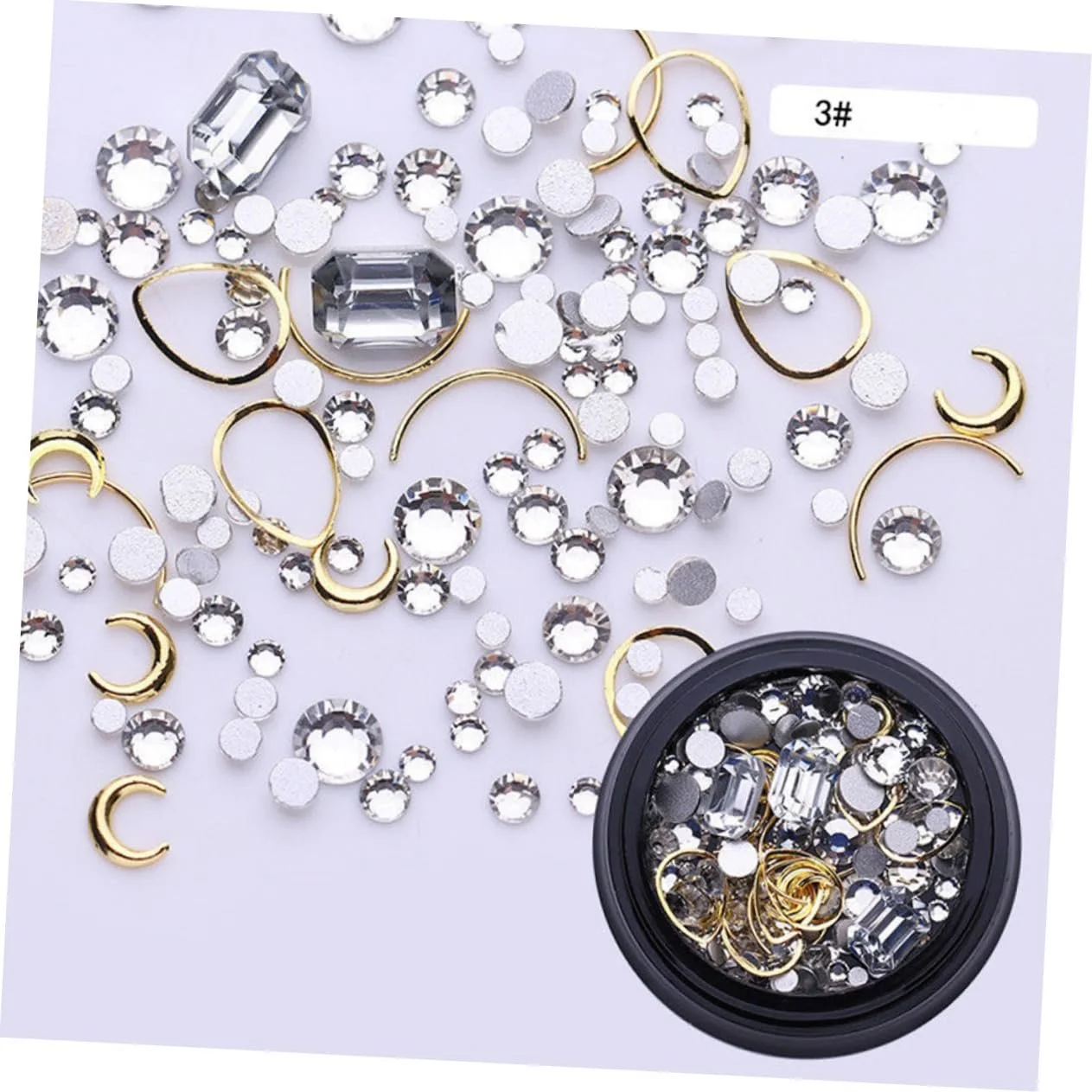 Металлические заклепки для дизайна ногтей Healvian золото Луна-Сердце Прозрачный AB Прозрачный Белый, фото №6