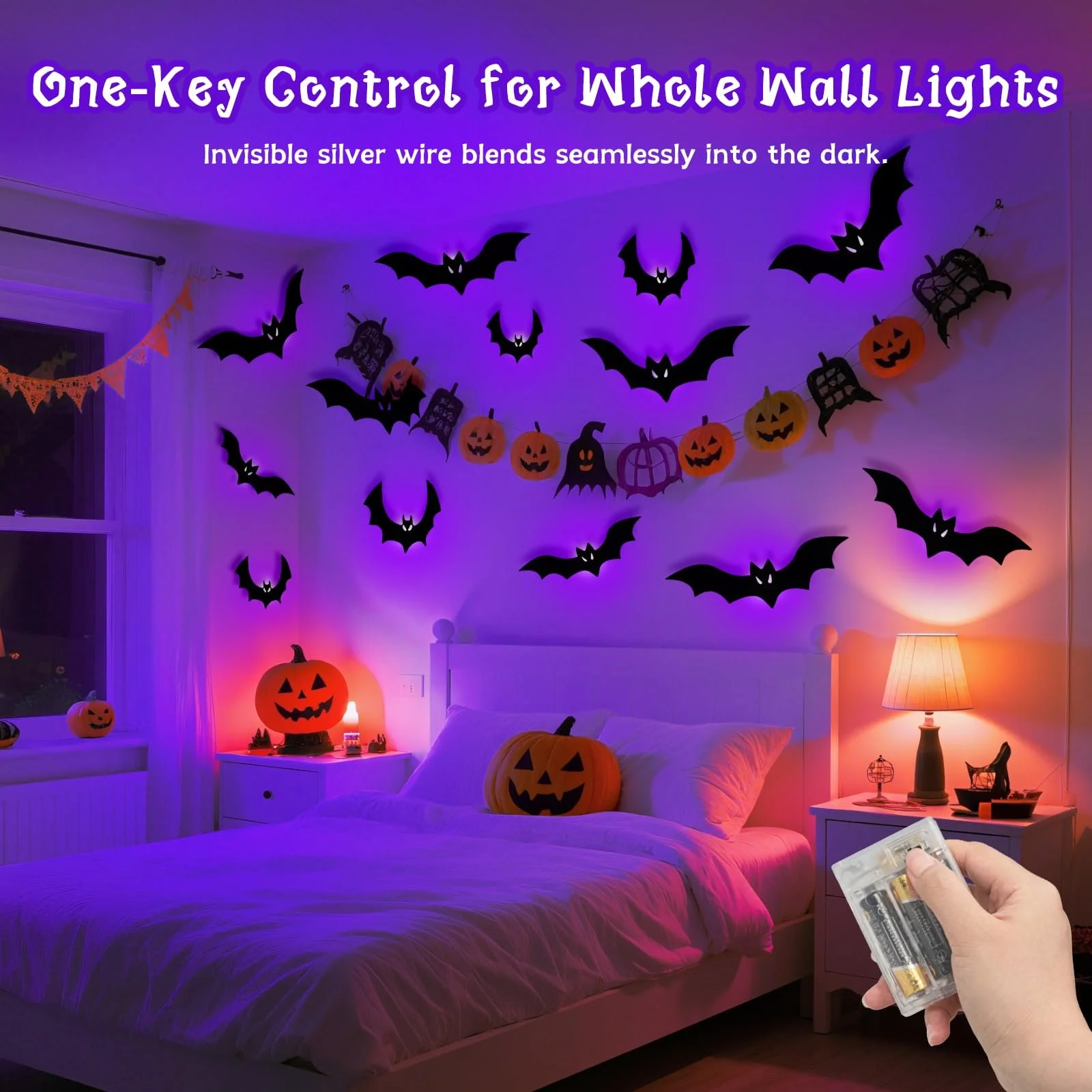 Набір для декору на Хелловін Гірлянда та 3D наклейки Кажани 20 LED 6 м Фіолетовий, фото №3 Набір для декору на Хелловін Гірлянда та 3D наклейки Кажани 20 LED 6 м Фіолетовий, фото №3