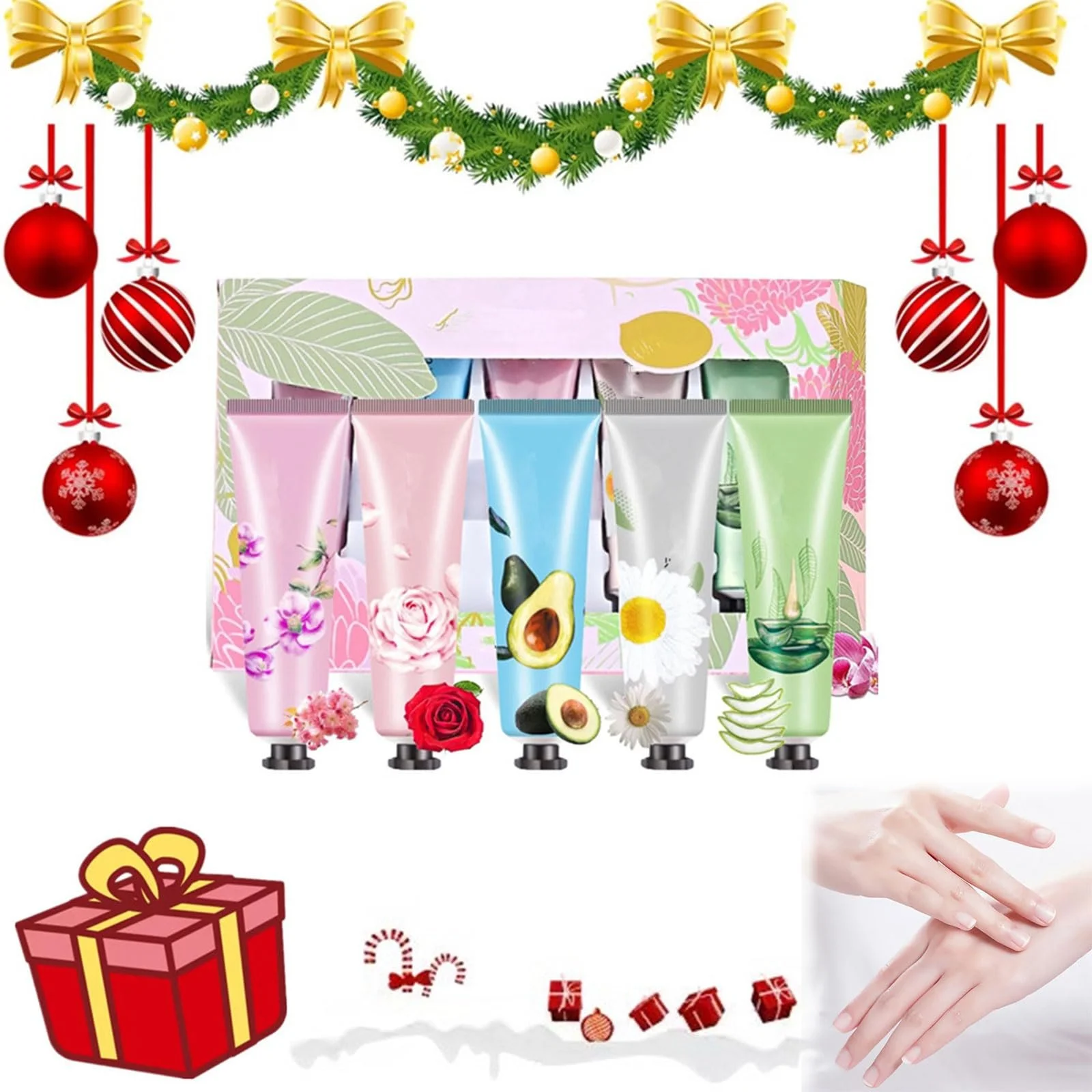 Крем для рук Набор Christmas, Крем для ухода за руками с растительными ароматами, Рождественский набор кремов для рук, Рождественские подарки с кремами для рук, Подарок на день рождения Рождественские подарки, Набор кремов для рук, 5 штук, фото №1