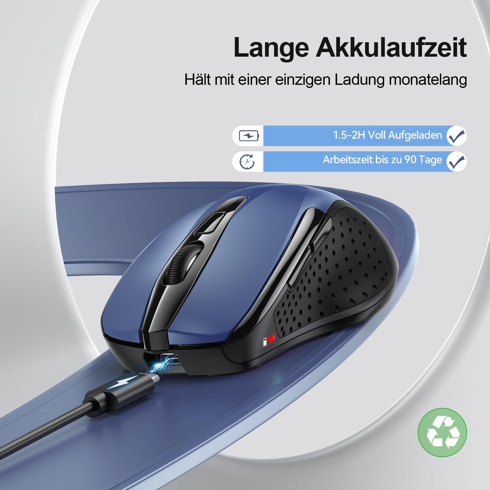 Миша Bluetooth TECKNET Бездротова Перезаряджувана 4800 DPI Ергономічна Тиха Синя, фото №2