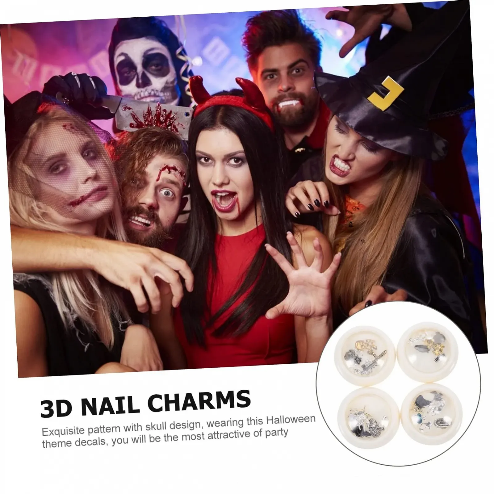 Украшения для ногтей на Хэллоуин Healeved, 4 шт, металлические украшения для ногтей, планета, фото №3