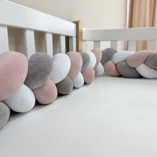 Бортик-коса білий/сірий/пудра 360 см на всі сторони ліжечка, фото №2