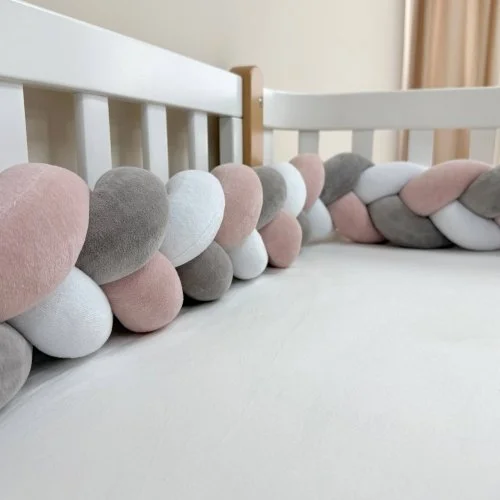 Бортик-коса білий/сірий/пудра 360 см на всі сторони ліжечка, фото №2