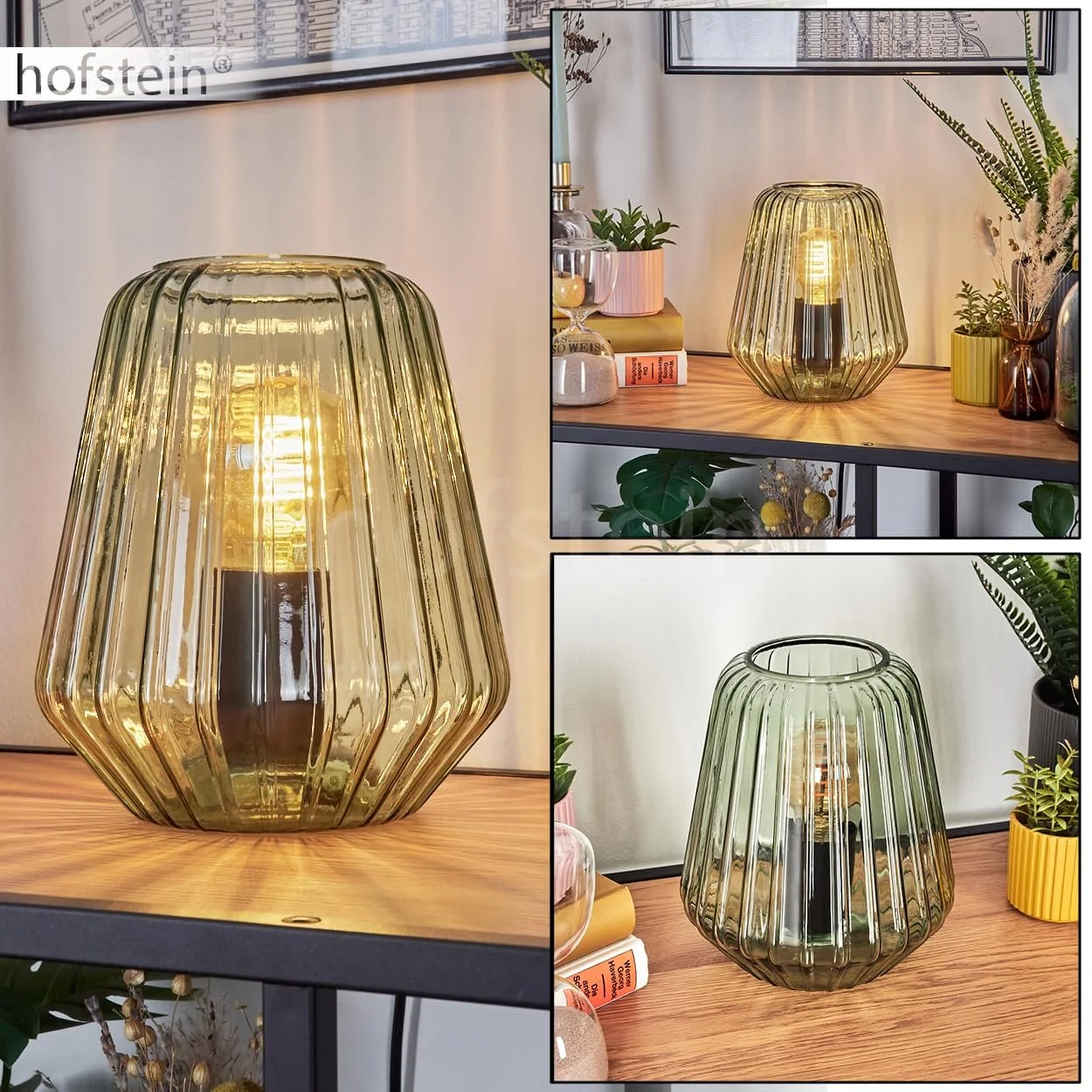 Настільна лампа HOFSTEIN Telhais метал/скло Ø17 см 1 x E27 чорна/зелена, фото №2