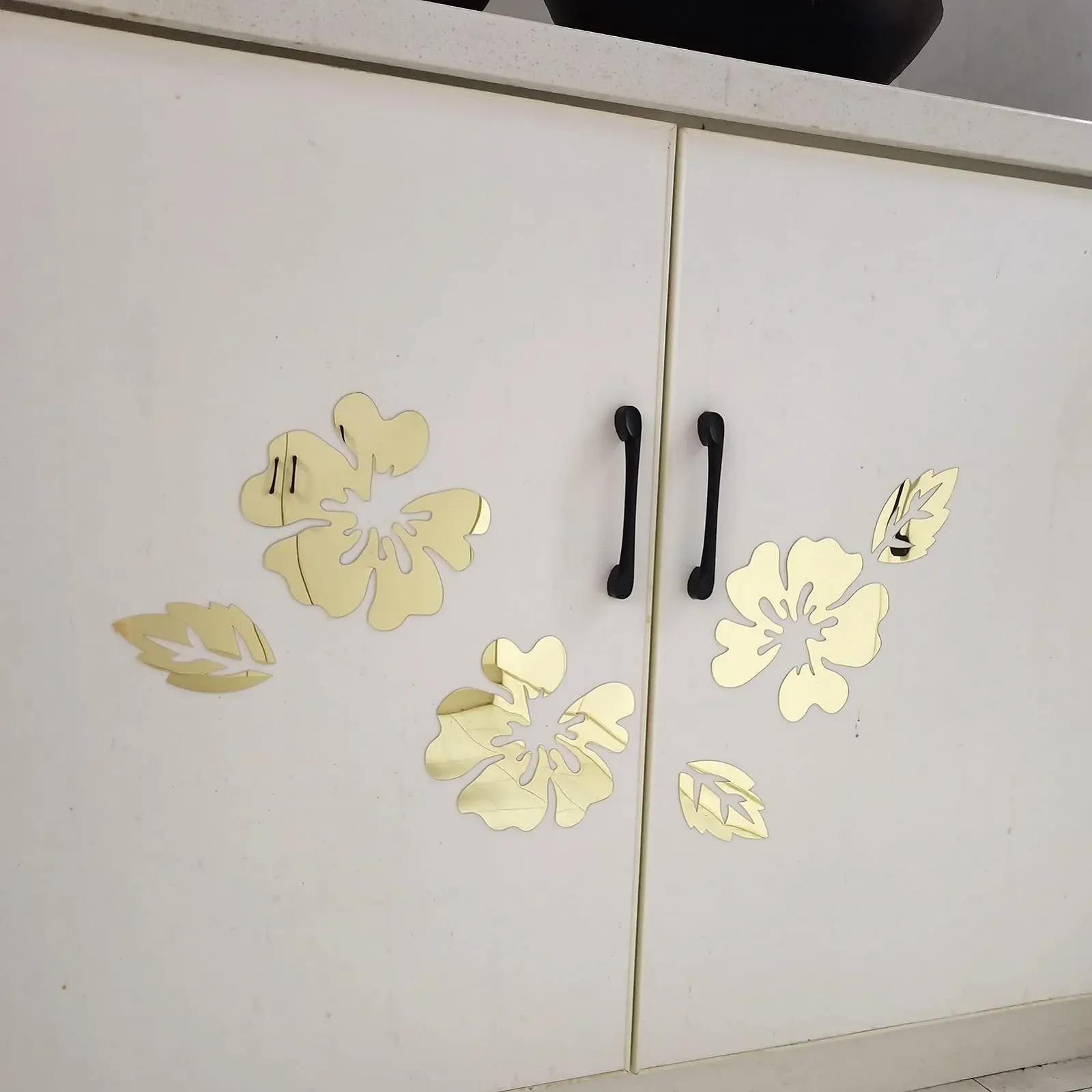 3D Зеркальная наклейка на стену Flowers Золотистая, фото №3