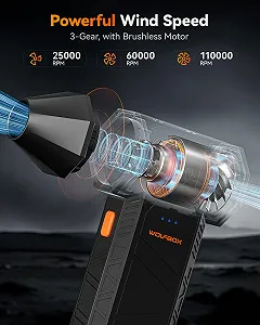 Електричний повітродувка  WOLFBOX MegaFlow50 MF50 110,000 rpm 3 швидкості Акумуляторний synthetic.ua - Фото 1