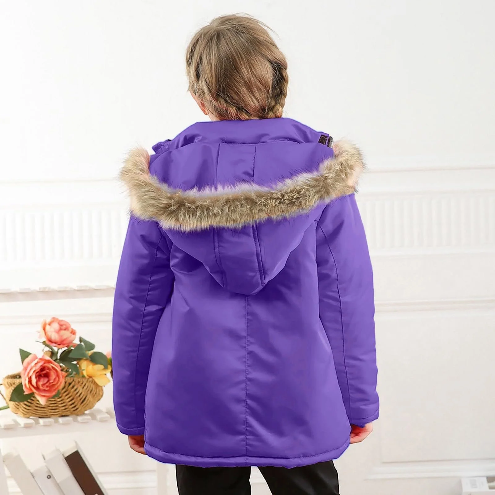 Зимова куртка для дівчинки, довга пухова куртка, тепла флісова куртка, фото №4