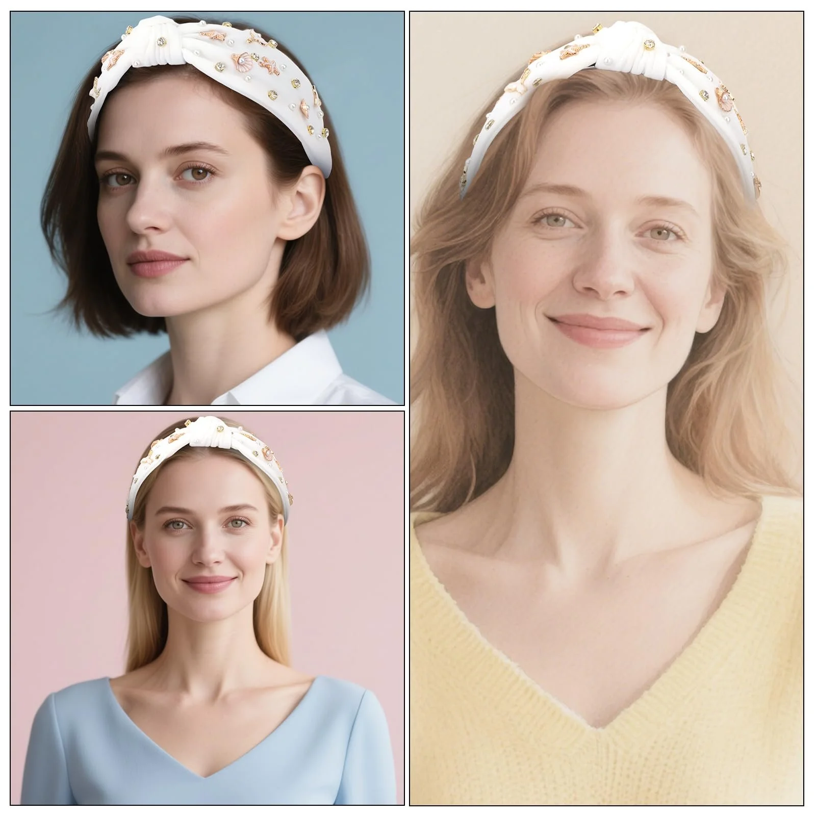 Обруч для волосся у морському стилі з вузлом, мушлями, морською зіркою та перлами для жінок, фото №4