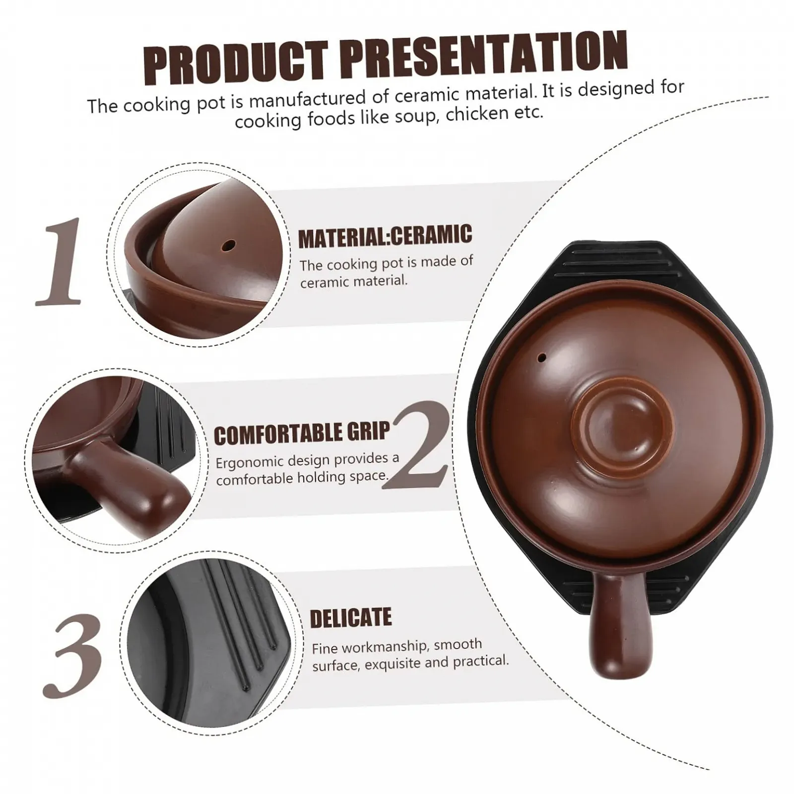 Кастрюля керамическая термостойкая с крышкой и ручками для супа и тушения, фото №3