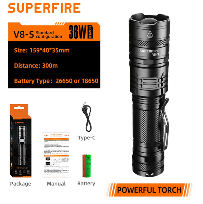 Фонарь ручной аккумуляторный V8-S SuperFire 2000 Lumen IP34, фото №8