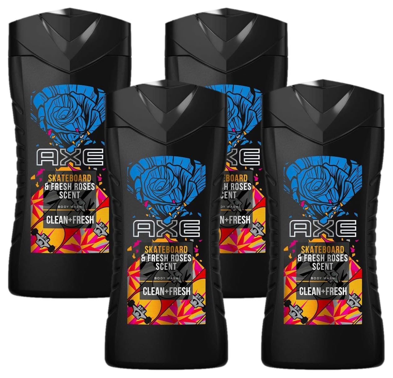 Гель для душа Axe Skateboard & Fresh Roses 3-в-1 250 мл набор из 4 шт, фото №1