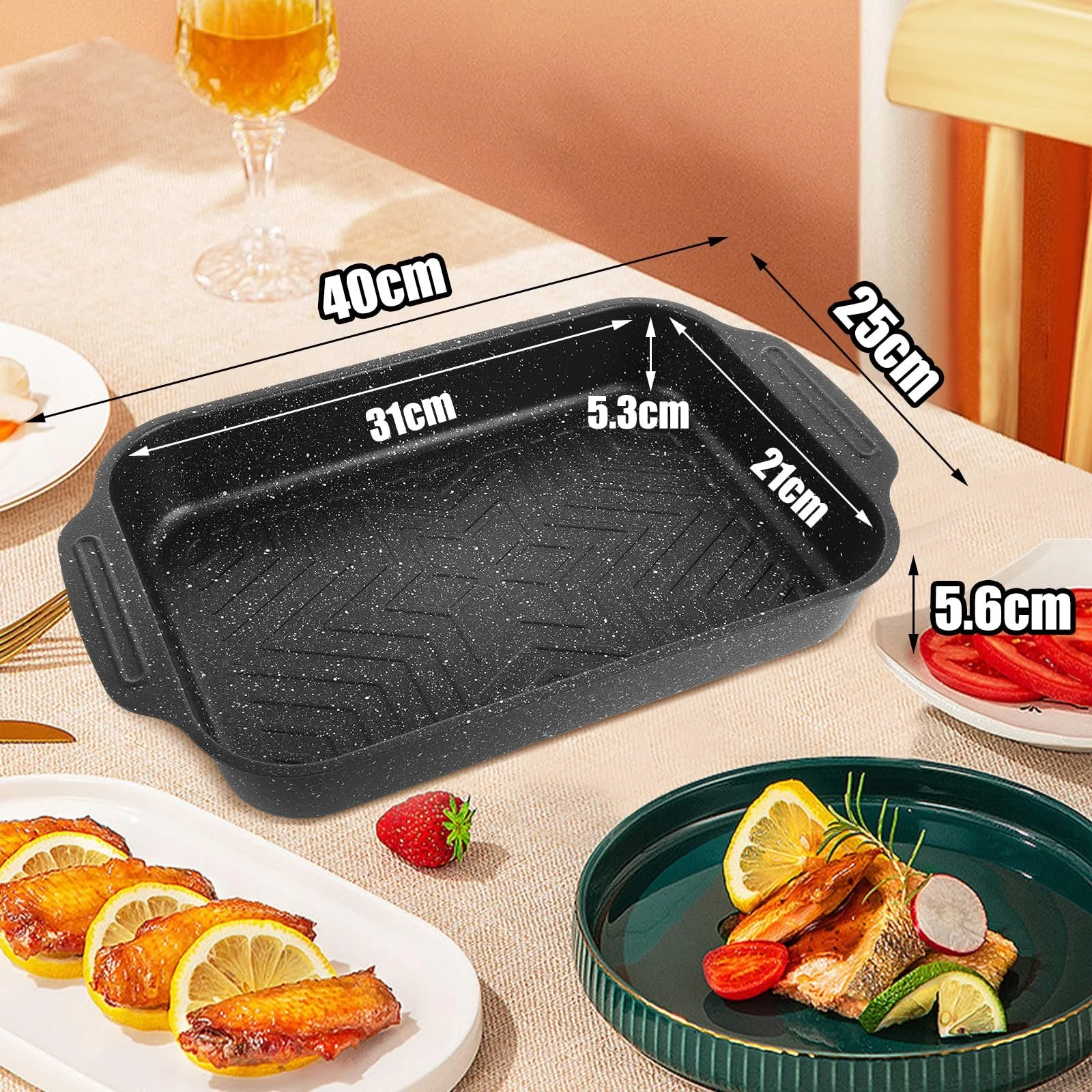 Форма для запекания ASelected прямоугольная с ручками из углеродистой стали 40 x 24 x 5,6 сантиметра, фото №2