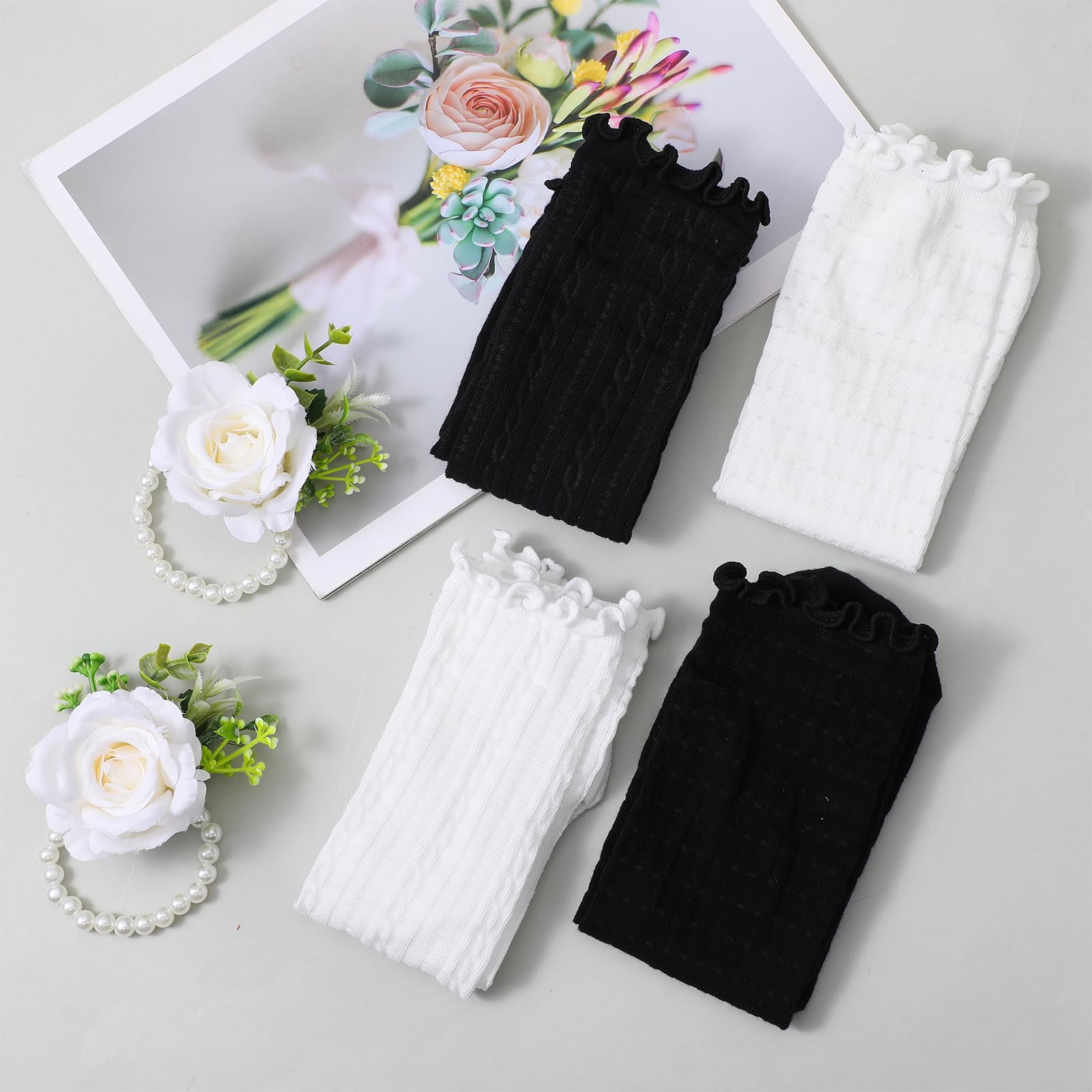 Носки с рюшами Белый/Черный, 4 пары, фото №2