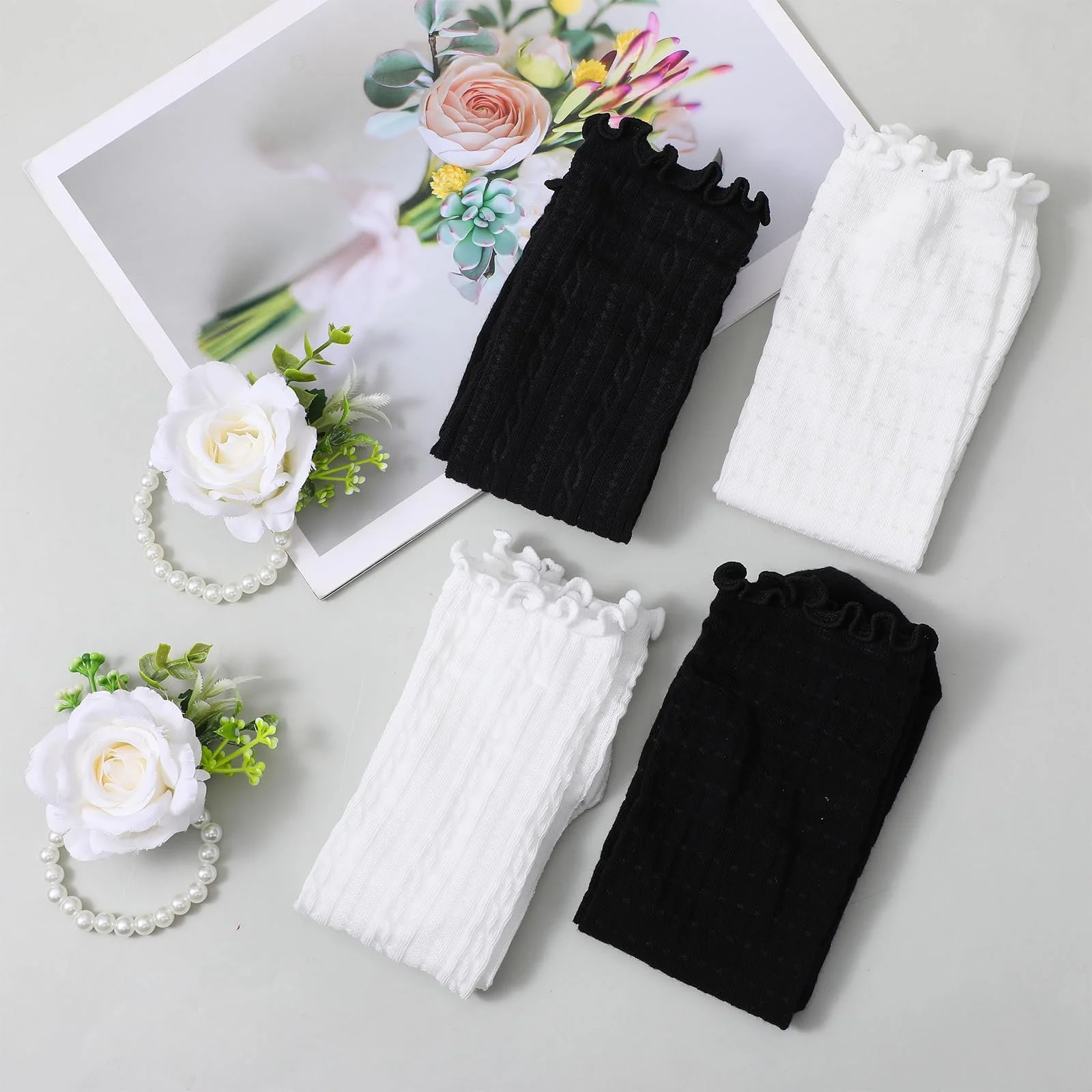Шкарпетки з рюшами Білий/Чорний, 4 пари, фото №2