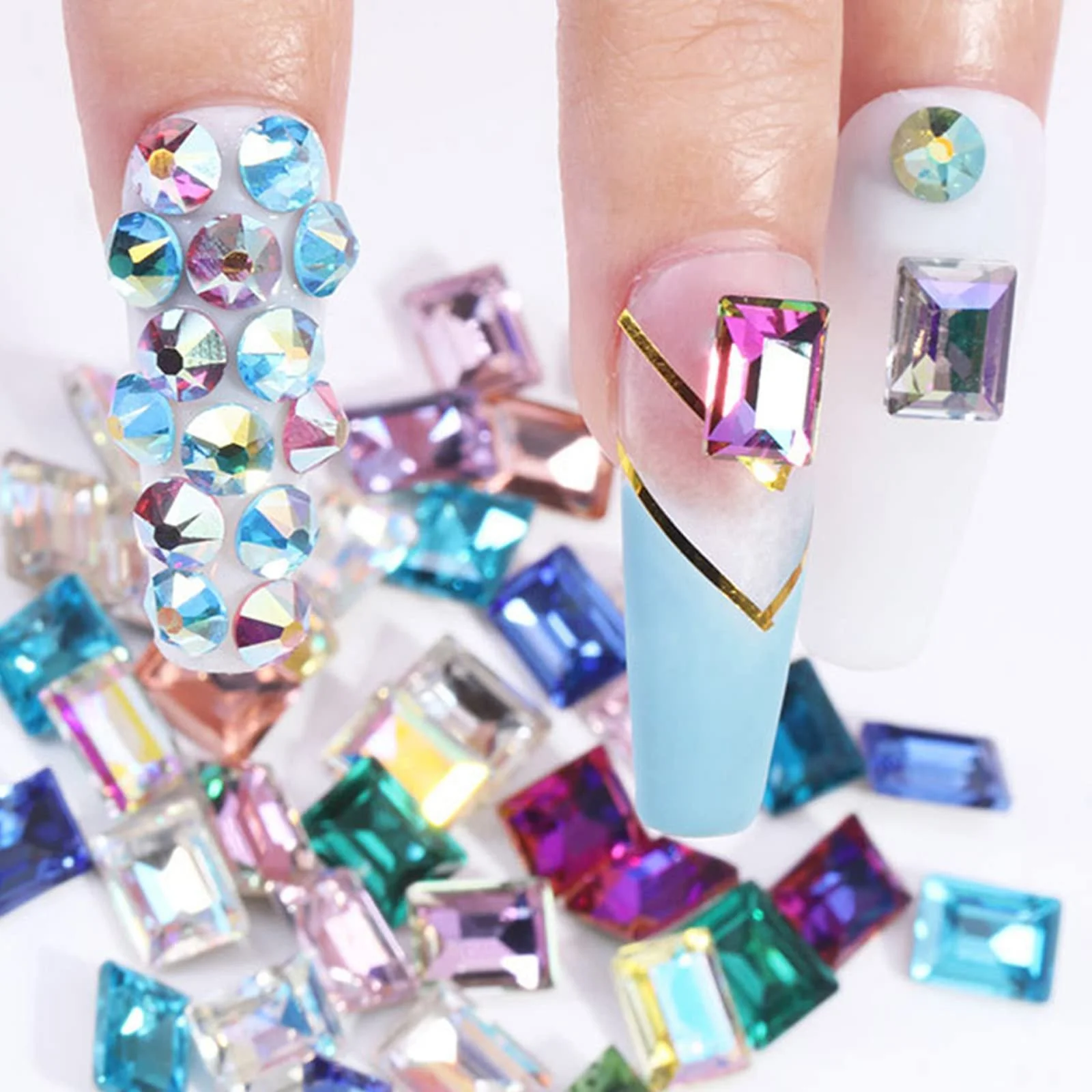Аксессуары для дизайна ногтей Прямоугольник Квадрат Блестящие Стразы для ногтей Разные цвета 8x10 мм, 50 шт, фото №5