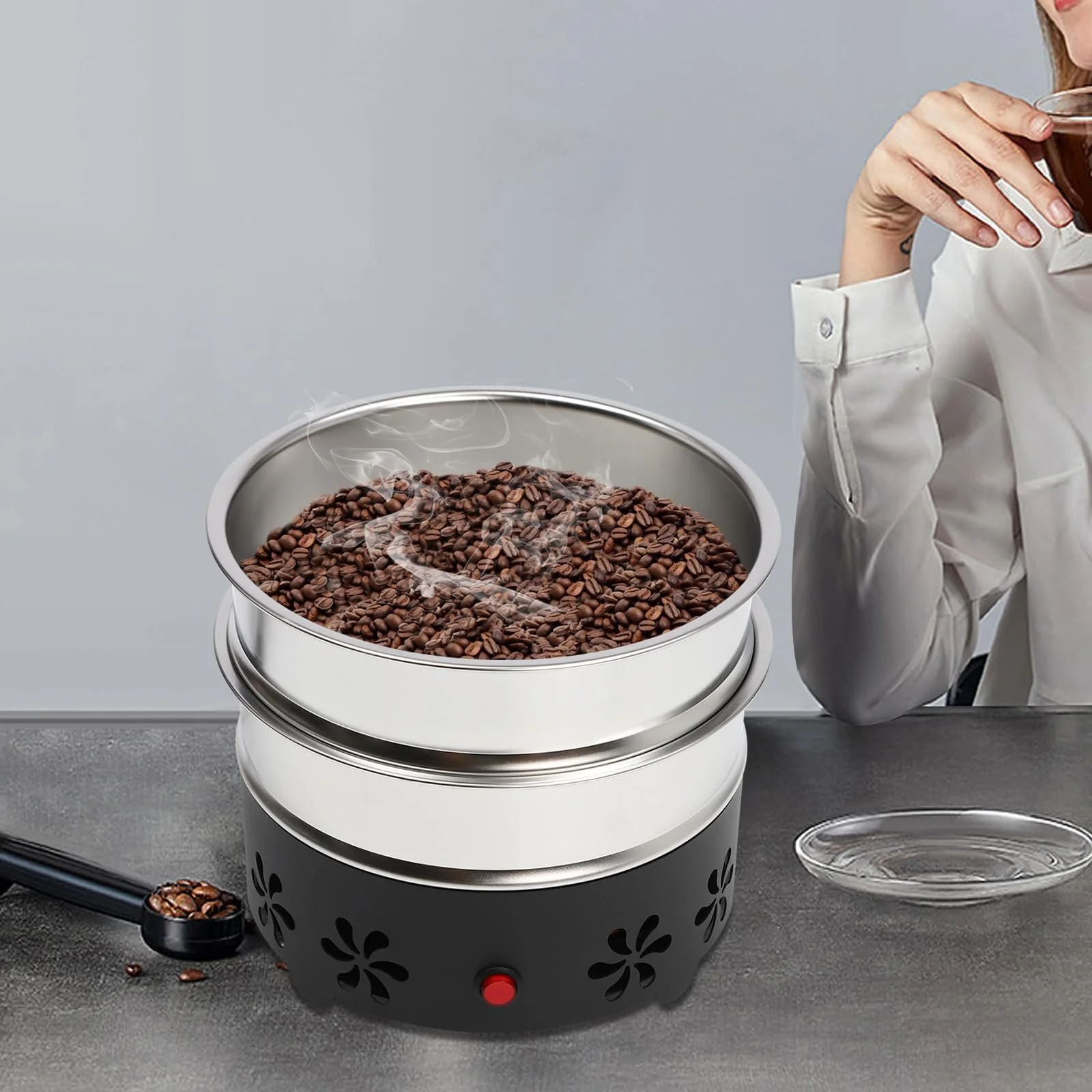 Охладитель кофейных зерен электрический, охлаждающая машина для зерен из нержавеющей стали 304, двойной слой, емкость 0,6 кг, для домашнего обжаривания, фото №4