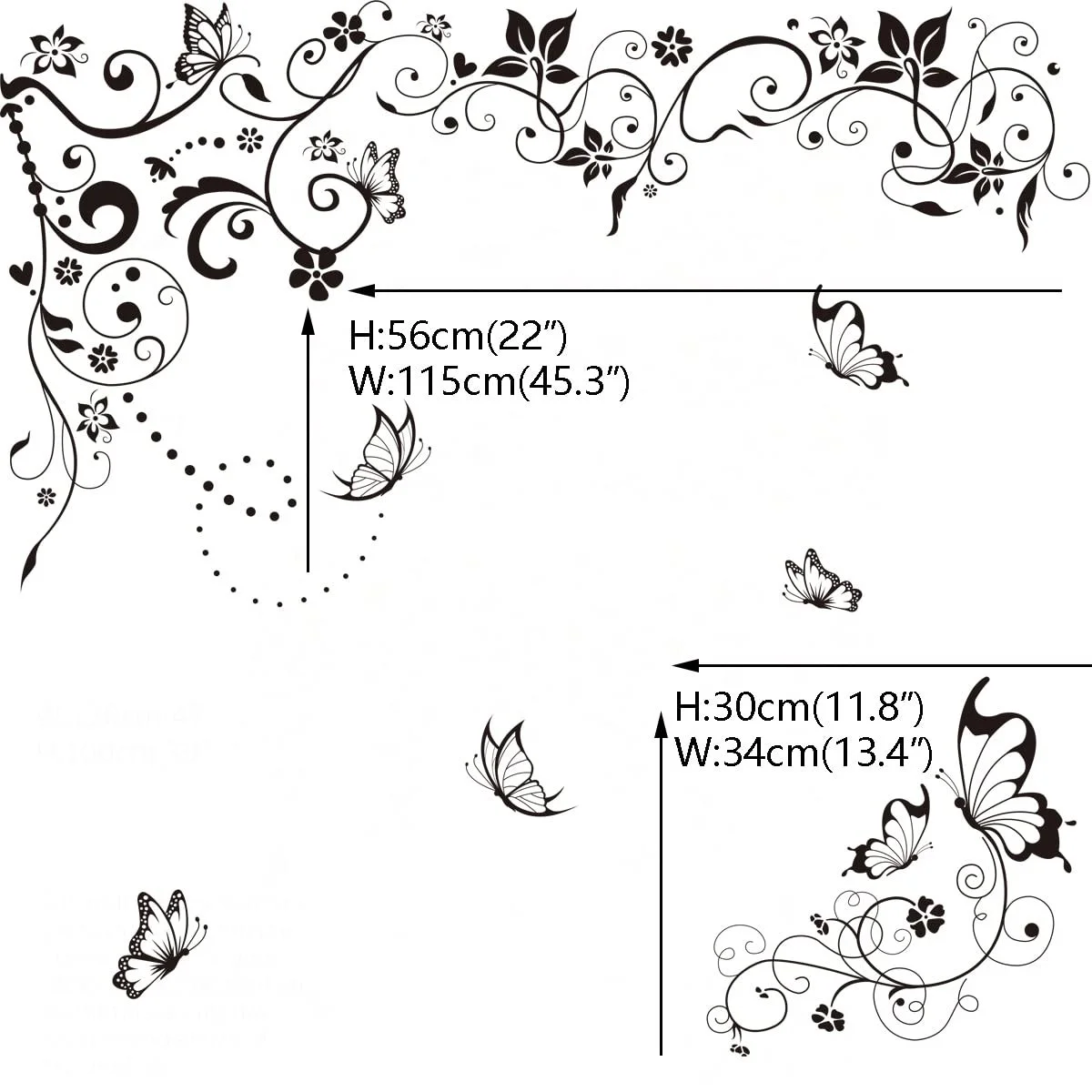 Наклейка на стіну Runtoo Flower Tendril Hanging Vine Butterfly Чорний, фото №4