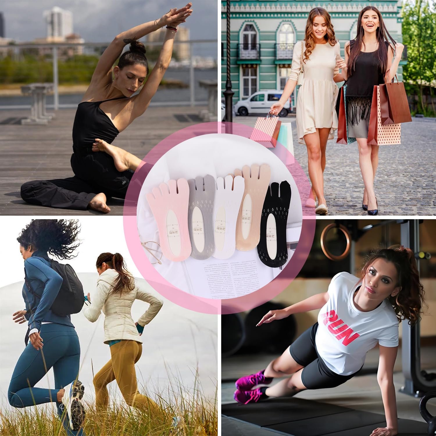 Носки с пальцами 5 пар, Женские носки для тренировок, Нескользящие дышащие носки, Предотвращают тесноту пальцев, Один размер, 5 цветов, фото №6