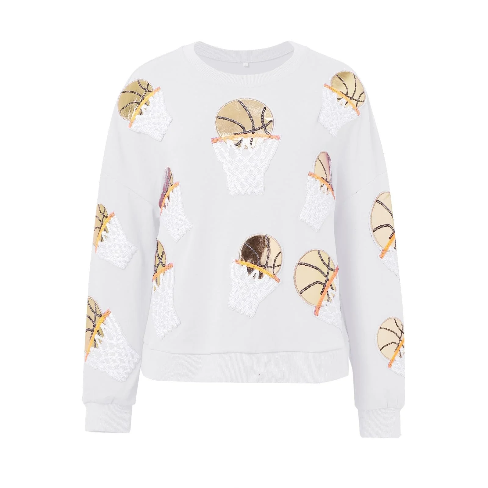 Баскетбольный свитшот для женщин Western милый вышитый с круглым вырезом длинными рукавами с пайетками блестящий удобный опрятный Y2K свободного кроя тонкий осенний 2025, фото №1