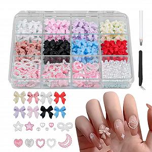 Набор украшений для ногтей Lyanny, украшения для ногтей в форме бантиков, набор плоских бусин аксессуары для дизайна рукоделия, многослойные бусины, сердце, звезда, драгоценности для ногтей для украшения - Фото 1