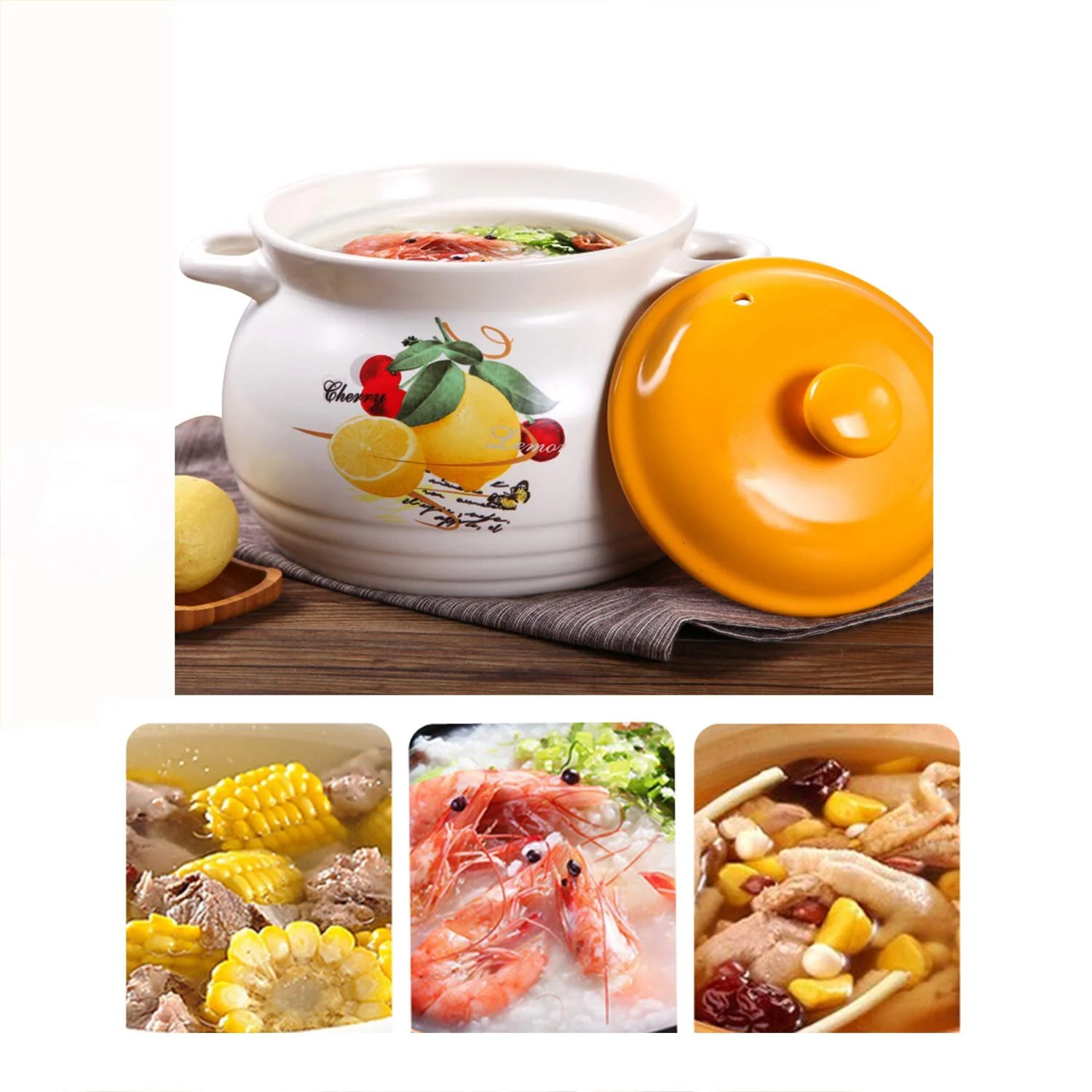 Каструля AIBAB керамічна жаростійка 4600 мл, глазурована, для відкритого вогню, біла лимон, фото №2 Каструля AIBAB керамічна жаростійка 4600 мл, глазурована, для відкритого вогню, біла лимон, фото №2