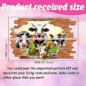 Наклейка на стіну SUPERDANT З розбитою стіною та коровами Мультяшна Самоклеюча Вінілова Водостійка 90 x 60 см synthetic.ua - Фото 1