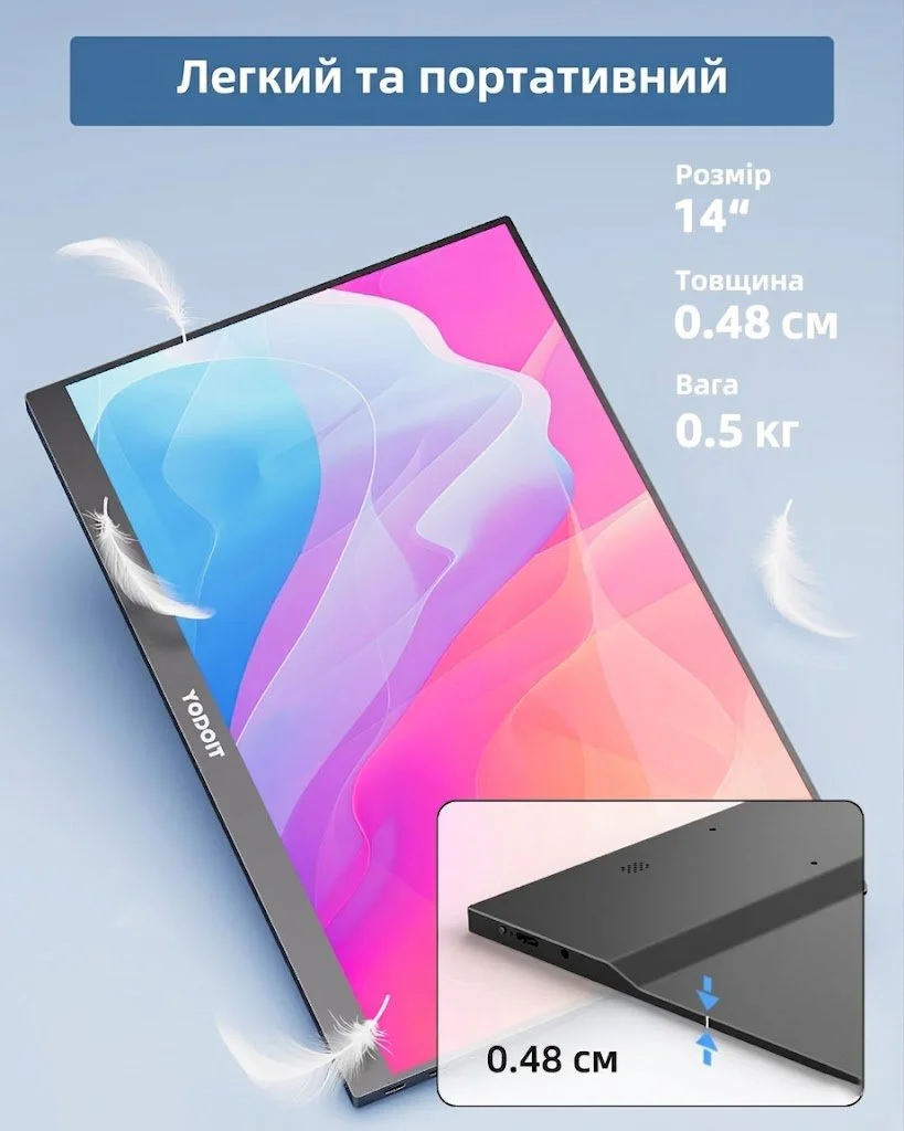 Портативний монітор 14" Yodoit PTM14 Full HD IPS 60 Гц, фото №2 Портативний монітор 14" Yodoit PTM14 Full HD IPS 60 Гц, фото №2