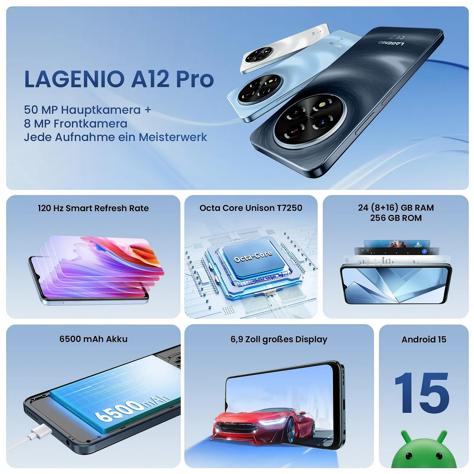 Смартфон LAGENIO A12 Pro 24GB + 256GB 6.9" 120 Гц 6500 мАч 50MP + 8MP Dual SIM, фото №2