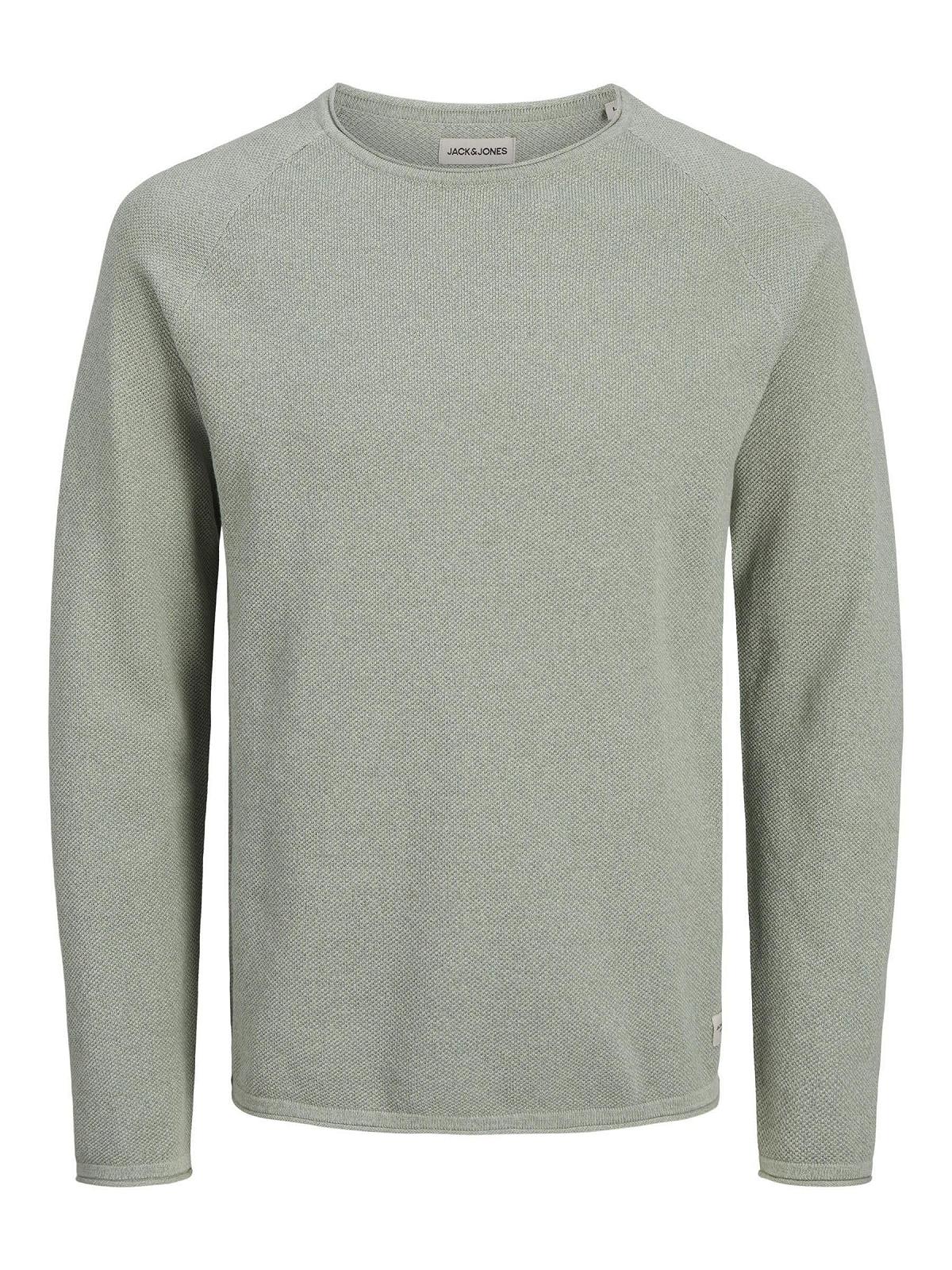 В'язаний пуловер JACK & JONES JJEHILL чоловічий, з круглим вирізом, однотонний, з довгими рукавами, бавовняна сорочка, фото №1