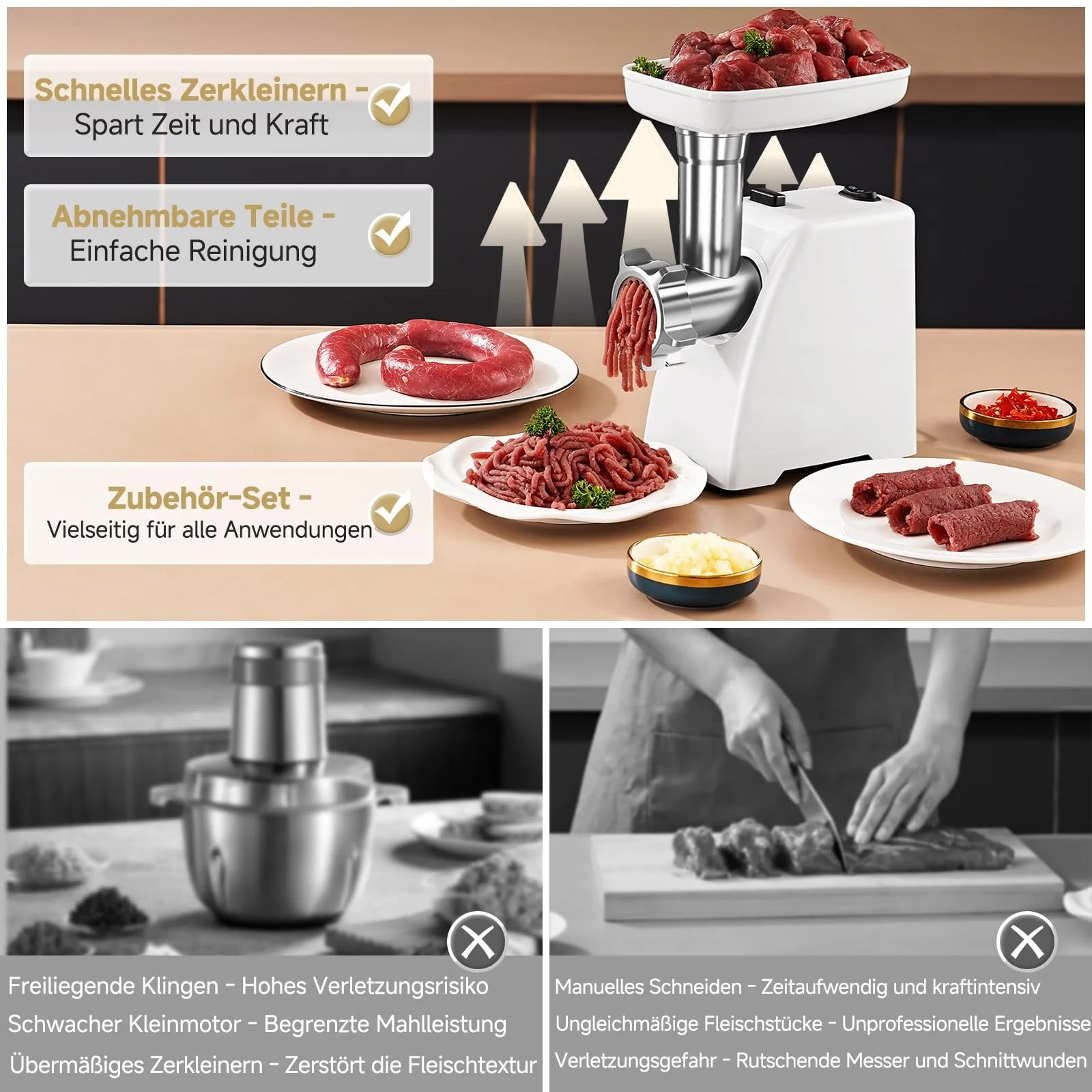 Мясорубка AMZCHEF Электрическая с 3 решетками и насадкой для колбас, фото №7