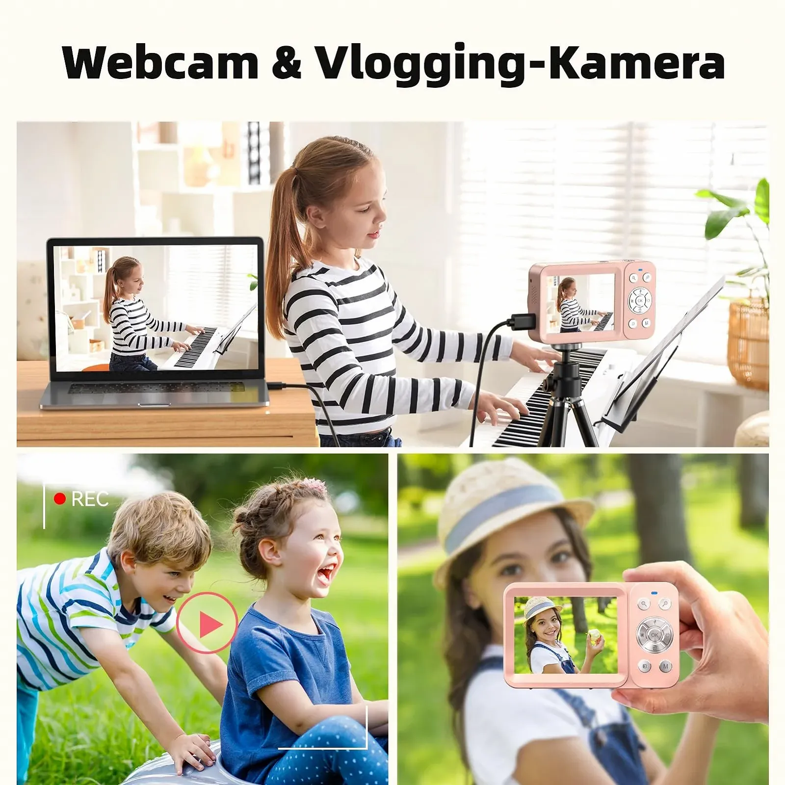 Цифрова фотокамера 4K 64MP Vlogging Compact Camera 18X Zoom для дітей та початківців 2 екрани 2 акумулятори 64GB SD Card Pink, фото №6
