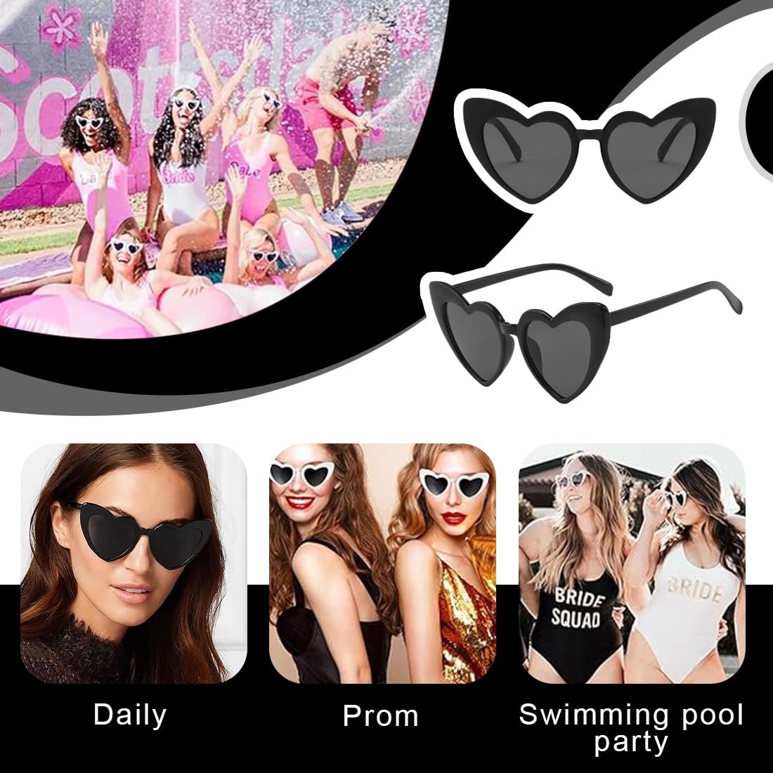 Солнцезащитные Очки Сердцевидные, 2 шт, Черная и Белая Оправа, Серые Линзы, фото №5 Солнцезащитные Очки Сердцевидные, 2 шт, Черная и Белая Оправа, Серые Линзы, фото №5