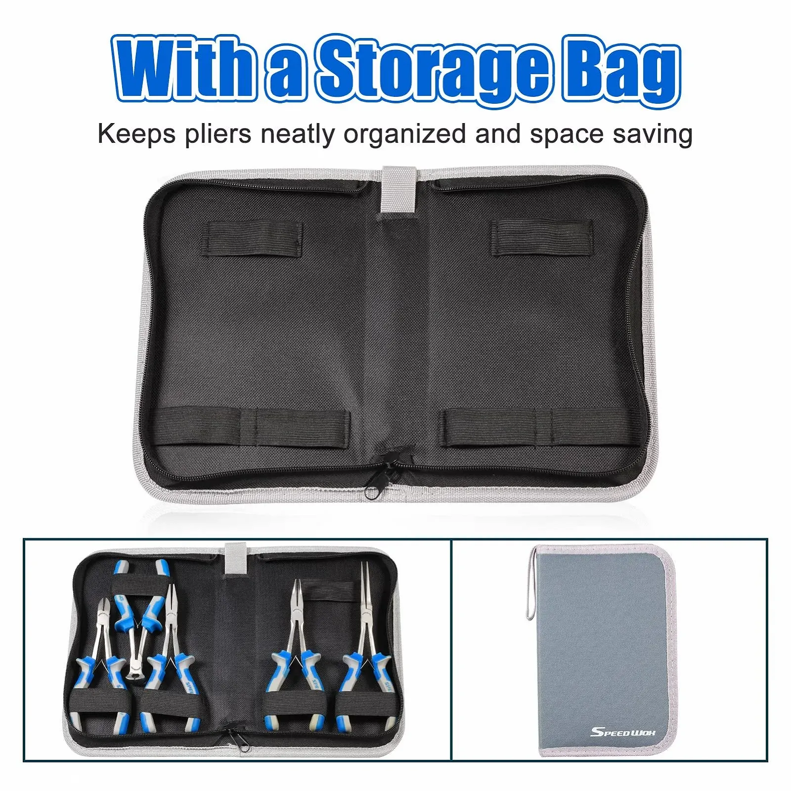 Набор мини-плоскогубцев SPEEDWOX 5 шт с чехлом + торцевые кусачки, плоскогубцы, изогнутые плоскогубцы, диагональные плоскогубцы, плоскогубцы с игольчатыми носами для рукоделия, ремонта, фото №4