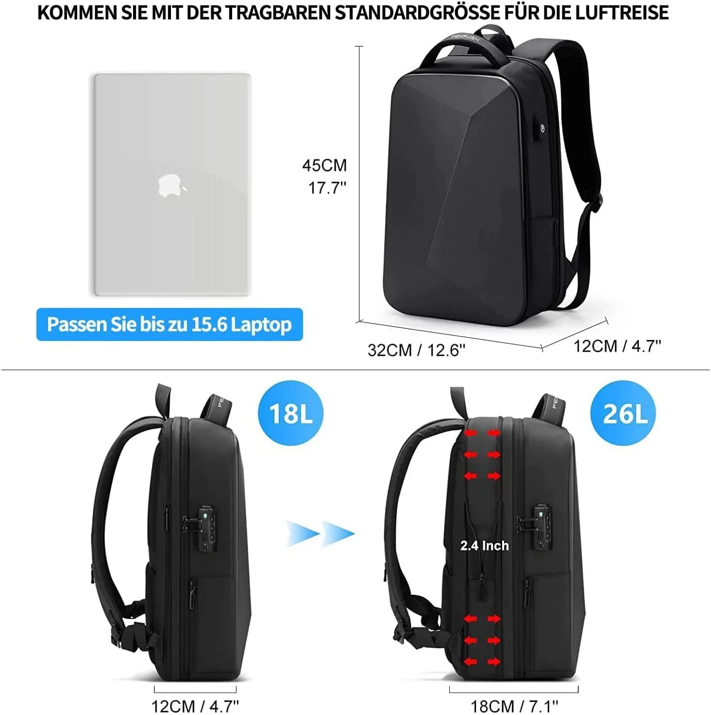 Рюкзак для ноутбука FENRUIEN 26L USB водонепроницаемый черный, фото №3 Рюкзак для ноутбука FENRUIEN 26L USB водонепроницаемый черный, фото №3