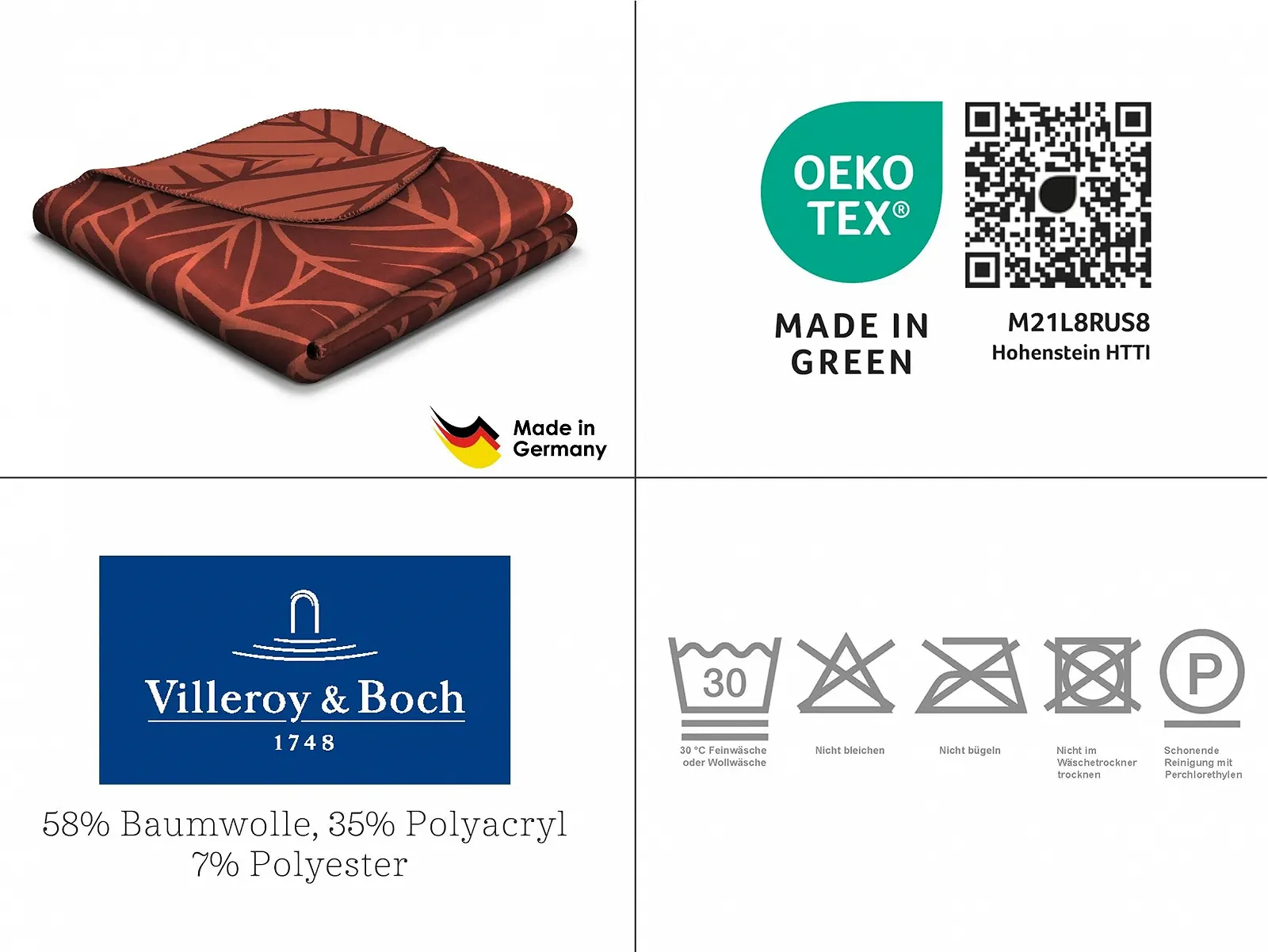 Плед Villeroy & Boch Aurora Bordeaux, темно-красный, 150 x 200 см, фото №5