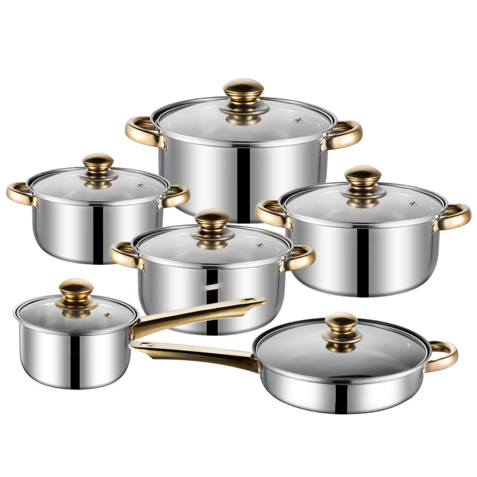 Набір Cookware 12 штук Нержавіюча сталь Золота ручка, фото №1
