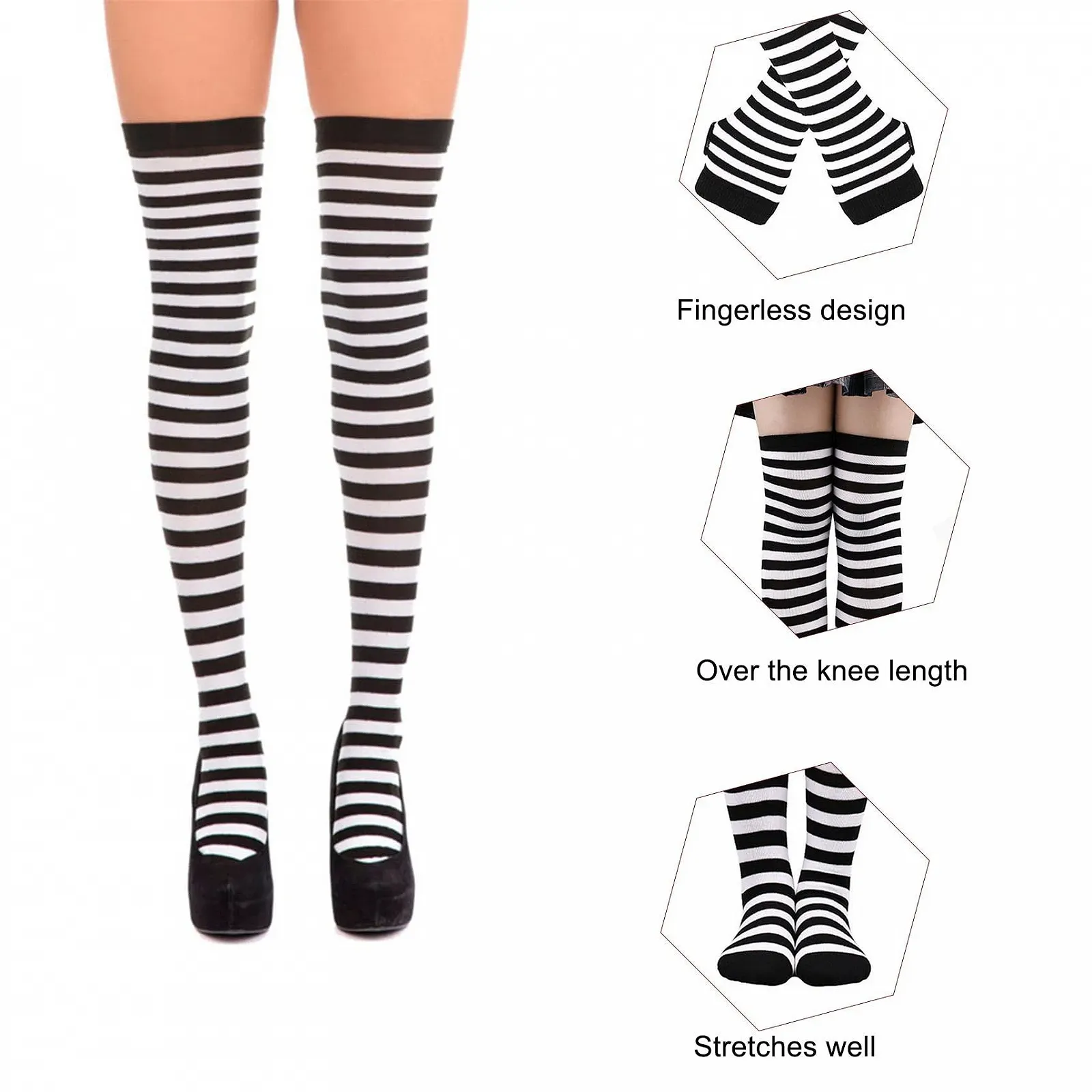 Комплект: шкарпетки жіночі, теплі смугасті рукавички без пальців, фото №6