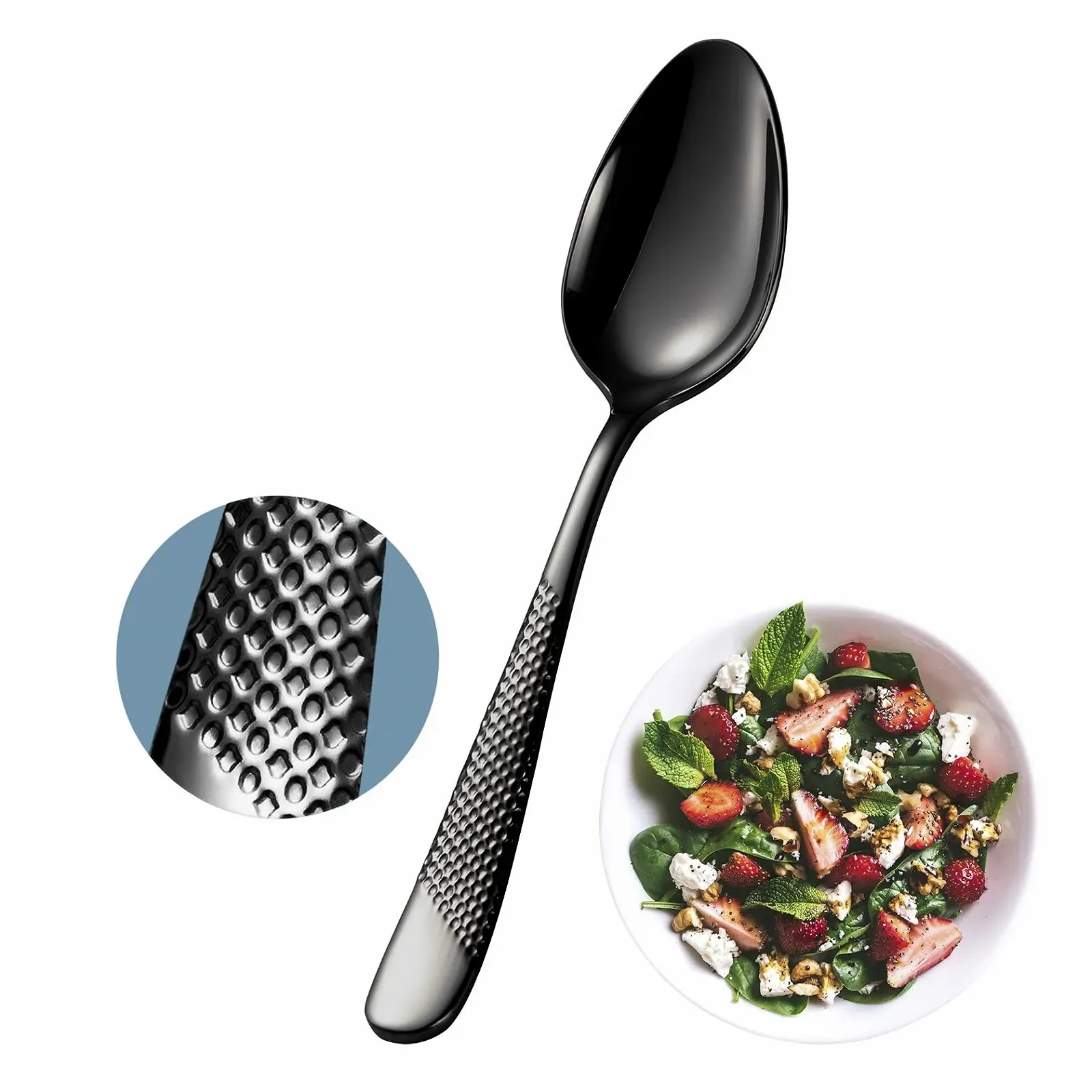 Набір десертних ложок Hammered, 12 шт, 17 см, нержавіюча сталь 18/10, чорний, фото №1