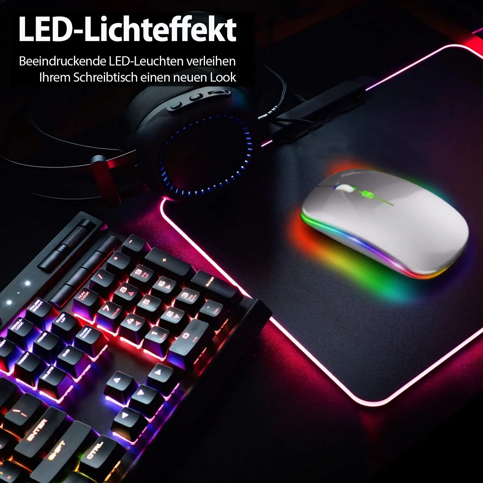 Мышь беспроводная GLOBAL TECH, LED, аккумуляторная, тихая, тонкая, USB 2.4G, серебристая, фото №2