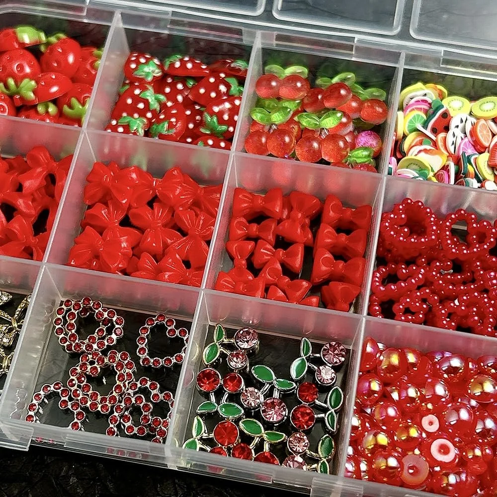 3D Украшения для ногтей Клубника Вишня Бантик Сердце Бабочка Аксессуары для ногтей Красный, фото №8