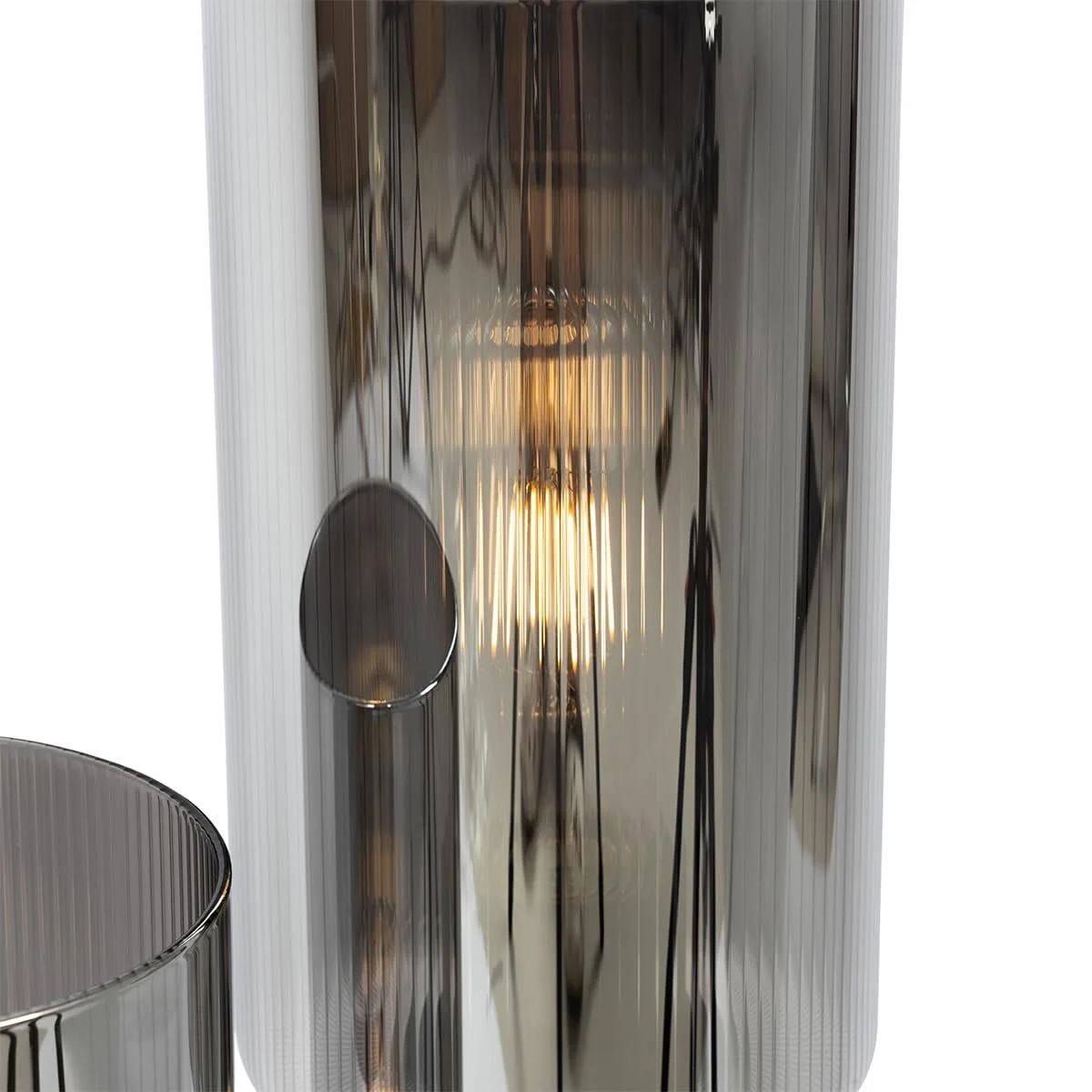 Настільна лампа Qazqa Laura Art Deco довгаста з димчастим склом на 2 лампи чорна E27, фото №5