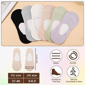 Женские носки Ankle 6 пар 37-40 Невидимые носки для тренировок с силиконовой накладкой, дышащие носки-балетки без скольжения, бежевый, черный, зеленый, серый, фиолетовый, белый synthetic.ua - Фото 1