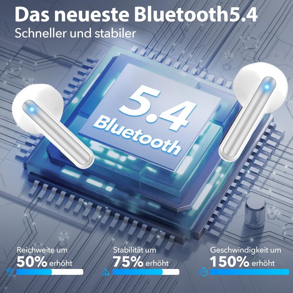 Беспроводные наушники JBES Bluetooth 5.4 In-Ear с 6 микрофонами ENC, 60 часов стерео, шумоподавляющие, USB-C, IP5 водонепроницаемые (белый молочный), фото №6
