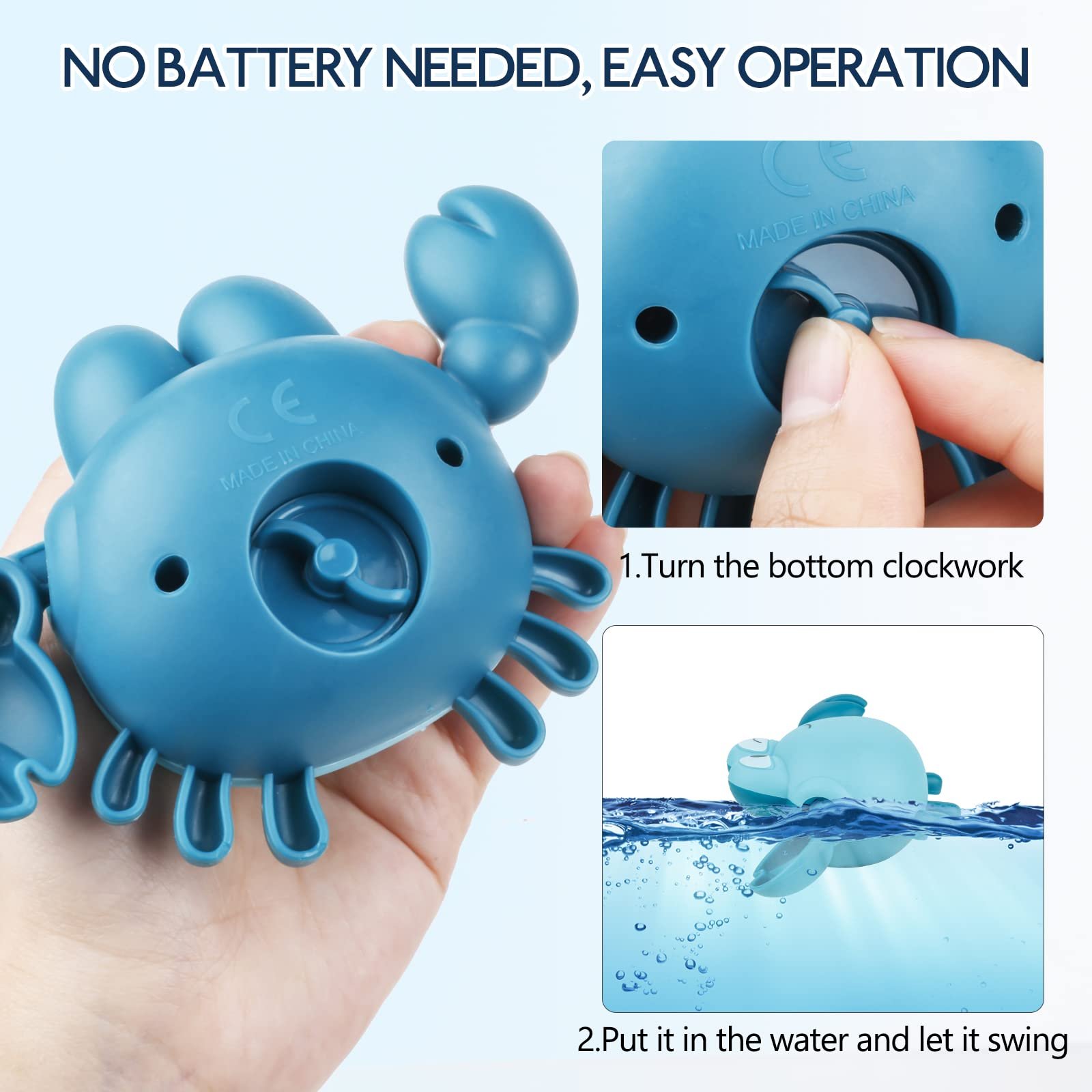 Іграшка для ванни Дитяча заводна 4 шт Пінгвін, Качка, Краб, Лебідь, фото №3