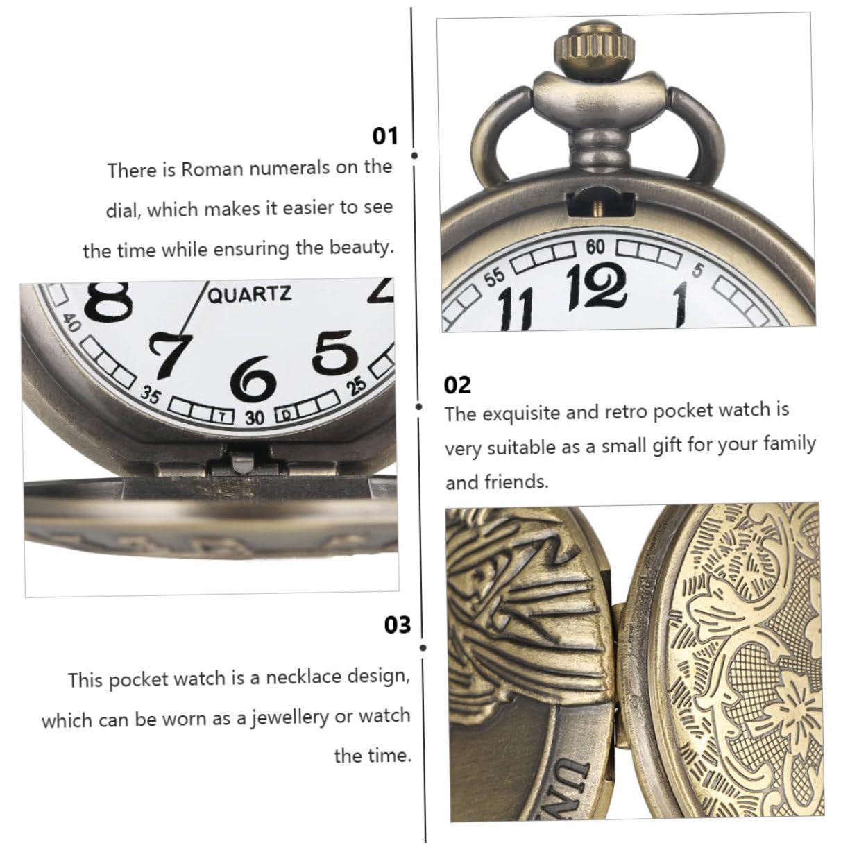 Кишеньковий годинник WRITWAA Retro Quartz Antique зі сплаву, фото №2