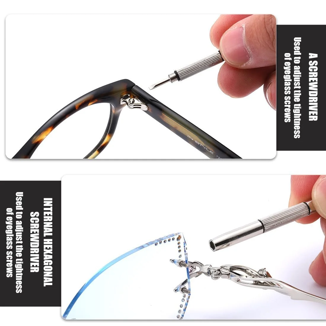 Набір BHIPKOT 2 Мінімальні окулярні викрутки Набір для ремонту окулярів 3 в 1 Нержавіюча сталь Кільце для ключів Точна маленька викрутка, фото №3