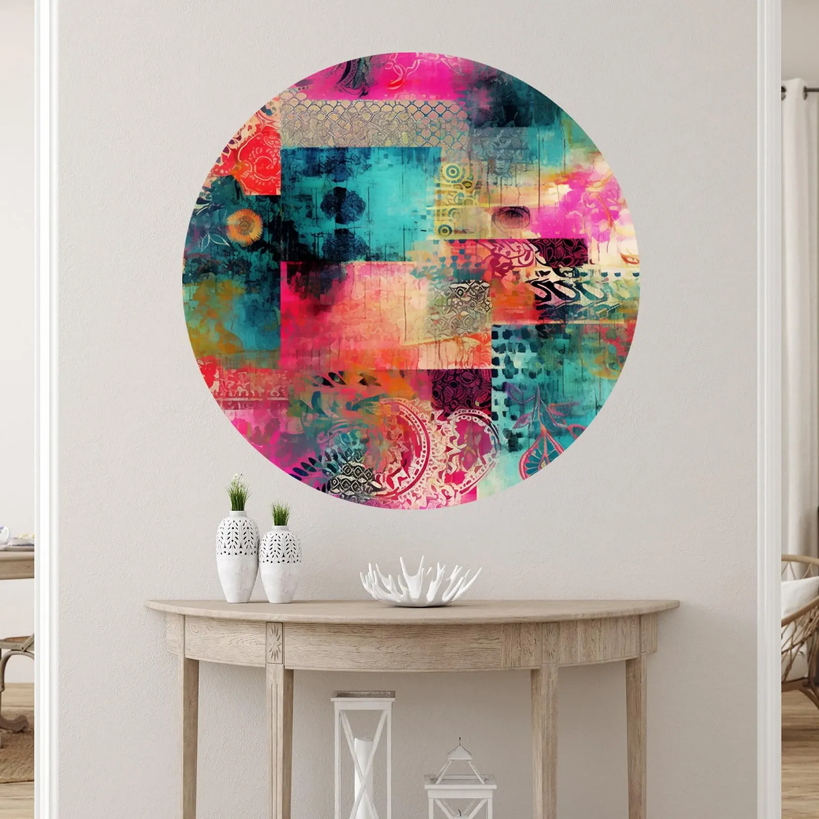 Наклейка на стіну GRAZDesign Круглий візерунок Бірюзова Boho Vintage 50 x 50 см, фото №3